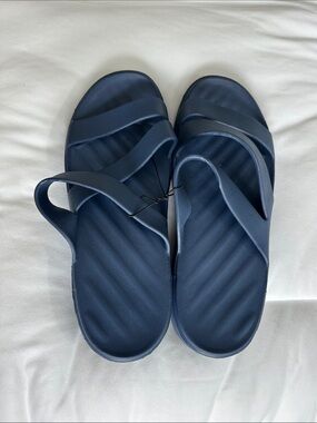 Women’s Croc-like Navy Blue Slip-On Sandals